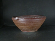 備前焼　穴窯　備前焼物故作家　前嶋　五一郎　焦げ茶のゴマ擂鉢・水盤２