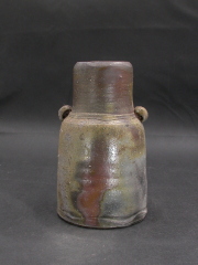 備前焼　登窯　備前市無形文化財　森　泰司　四方桟共箱付き窯変耳付き花入４