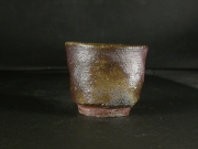 備前焼　登窯　備前市無形文化財　川端　文男　共箱付き桟切・黄ゴマぐい呑２