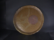 備前焼　登窯　備前市無形文化財　佐藤　苔助　共箱付き３１センチ黄ゴマ叩き大皿１