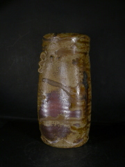 備前焼　登窯　備前市無形文化財　森　泰司　四方桟共箱付き窯変耳付き花入５