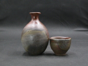 備前焼　登窯　岡山県無形文化財　吉本　正　四方桟盛蓋共箱付き桟切・黄ゴマ酒器セット１３