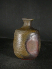 備前焼　登窯　岡山県無形文化財　故４代松田　華山　共箱付き窯変徳利１９