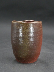 備前焼　登窯　登窯　備前市無形文化財　柴岡　紘一　共箱付き黄ゴマビール他グラス１