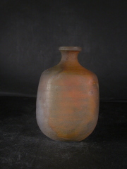 備前焼　登窯　岡山県無形文化財　故４代松田　華山　共箱付き桟切・黄ゴマ緋徳利２