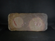 備前焼　登窯　備前焼若手作家　中村　和樹　最新作２６センチ緋襷・黄ゴマ叩き石目長方皿１