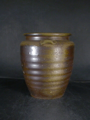 月間特価品　備前焼　登窯　備前焼中堅作家　柴田　善博　黄ゴマ水指・双耳壷８