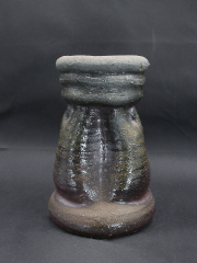 備前焼　登窯　備前焼中堅作家　榊原　啓司（伊勢崎）　共箱付き黄・青ゴマ花入２