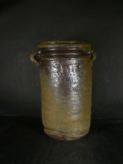 備前焼　穴窯　備前焼物故作家　小山　日出男　伊部手黄ゴマ耳付き花入６