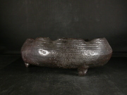 備前焼　穴窯　備前焼物故作家　小山　日出男　伊部手黄ゴマ黒備前三つ足大鉢・水盤２