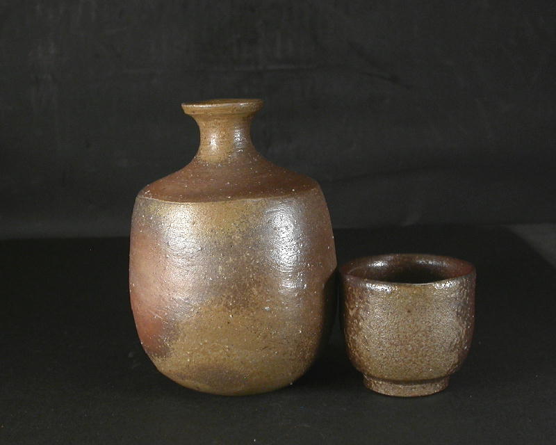 備前焼　備前市無形文化財　森　泰司　共箱付き黄ゴマ酒器セット４