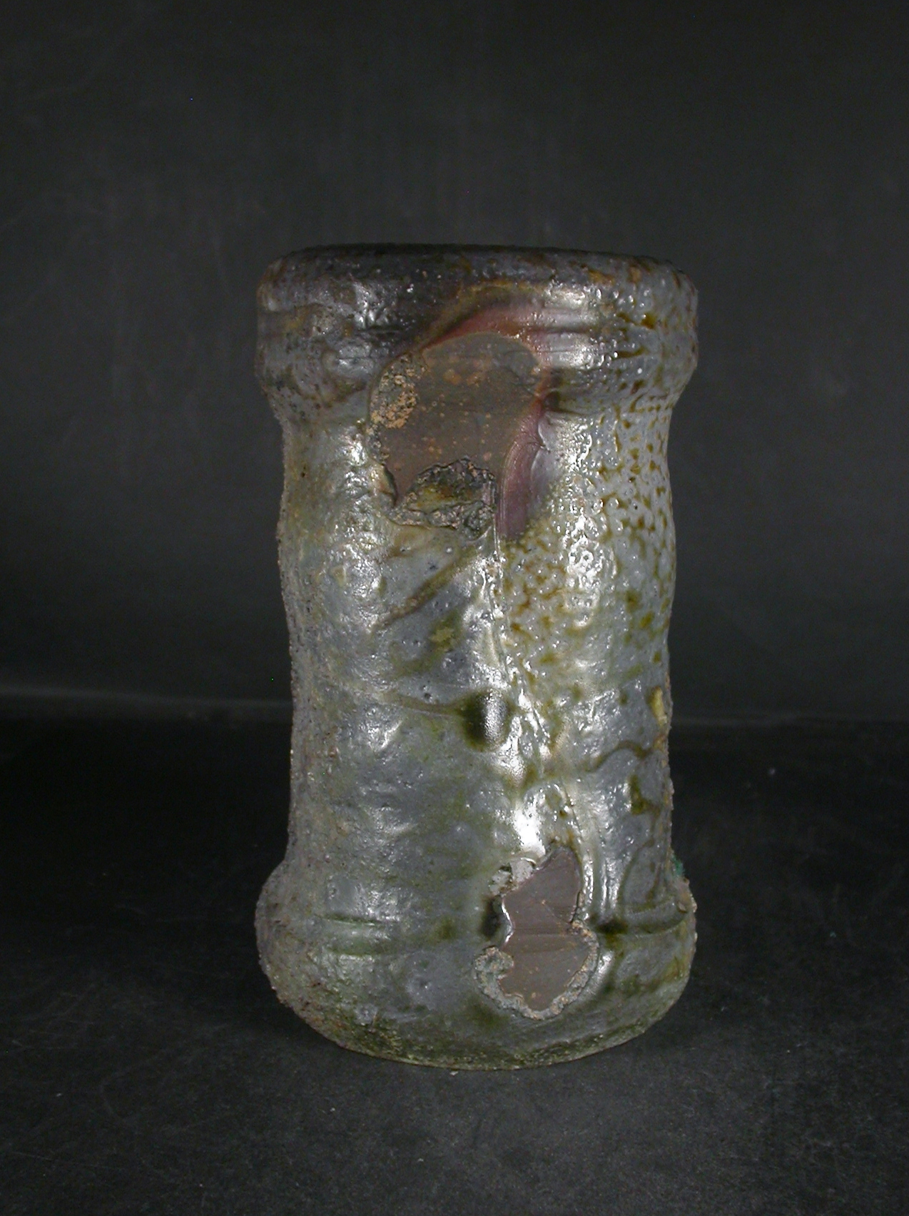 処分品　備前焼　登窯　備前市無形文化財　佐藤　苔助　金彩・窯変掛け花入５