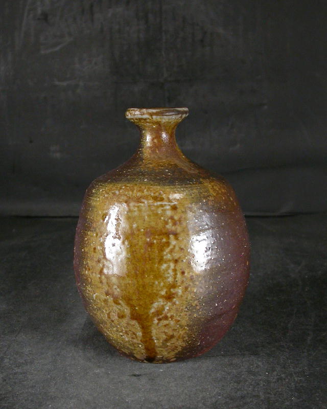 処分品　備前焼　登窯　岡山県無形文化財　松井　輿之　黄ゴマ徳利１３