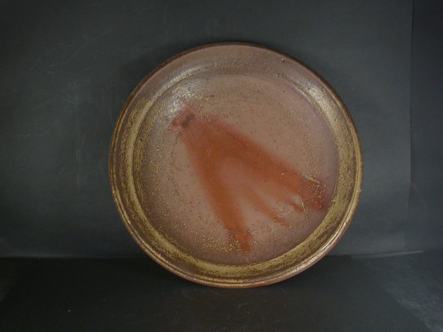 備前焼　登窯　岡山県無形文化財　吉本　正　２９センチ緋襷・黄ゴマ大深皿３