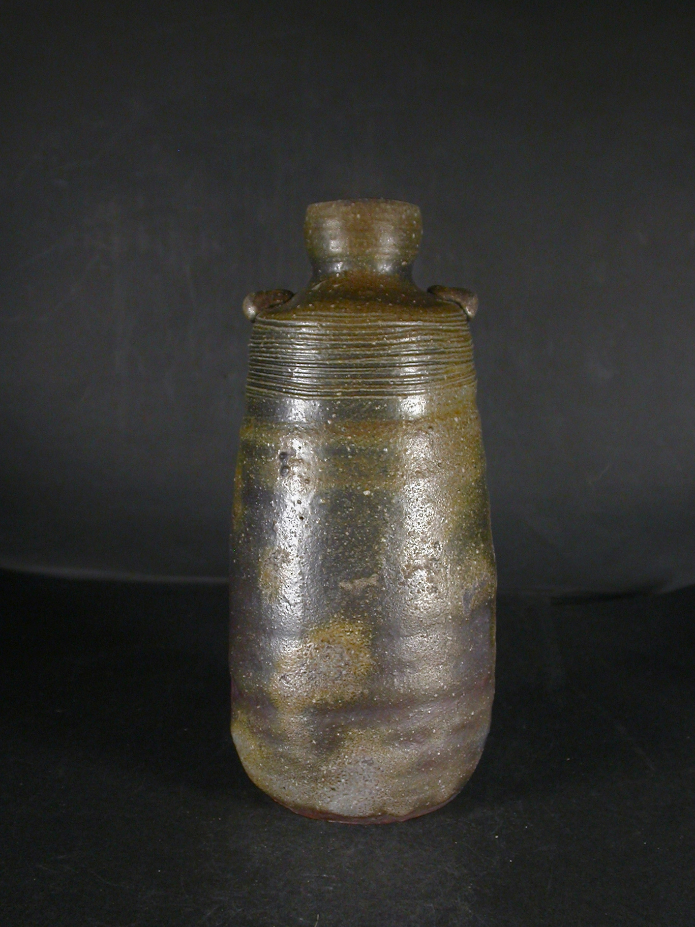 備前焼　登窯　備前市無形文化財　佐藤　苔助　共箱付き桟切・黄ゴマ耳付き花入５