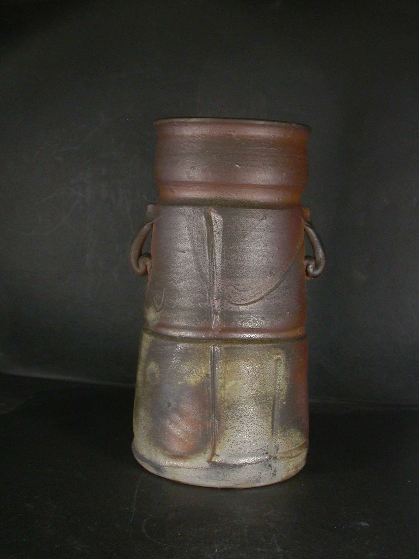 備前焼　登窯　岡山県無形文化財　松井　輿之　桟切・黄ゴマ耳付き花入３２