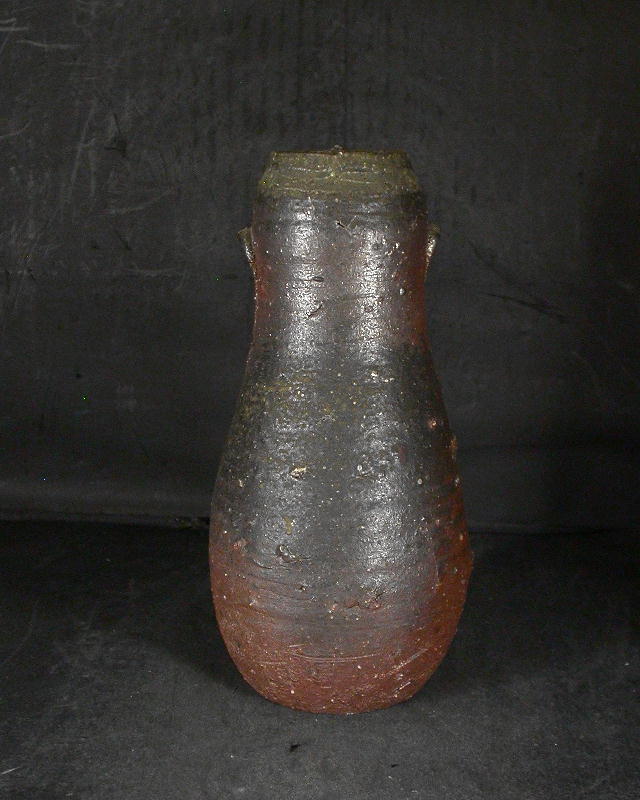 備前焼　登窯　備前市無形文化財　鈴木　黄弌　共箱付き金彩・黄ゴマ荒土瓢花入５