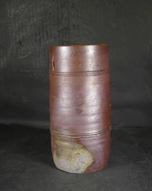 備前焼　登窯　備前焼中堅作家　柴岡　守　共箱付き桟切り・黄ゴマ竹節花入４