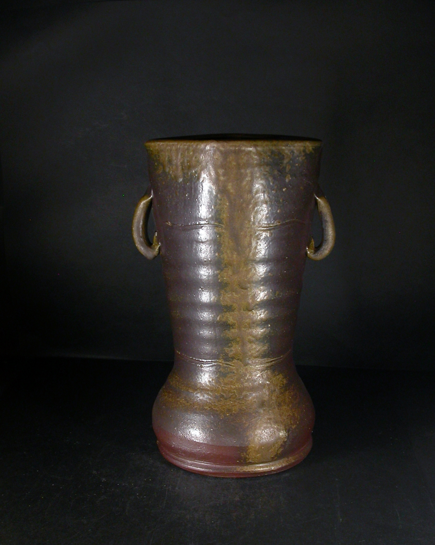 備前焼　登窯　備前焼中堅作家　柴岡　守　共箱付き黄ゴマ耳付花入６