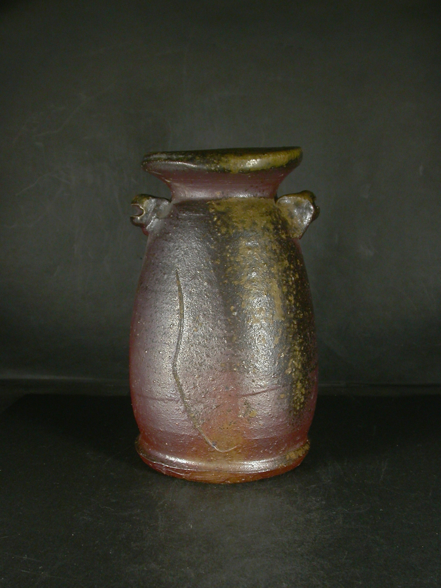 備前焼　登窯　備前焼物故作家　今成　研二　黄ゴマ耳付き花入８