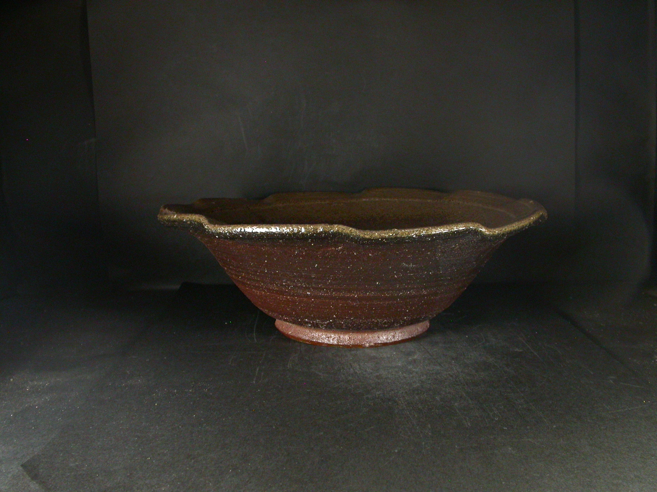 同梱不可　備前焼　穴窯　備前焼中堅作家　獅々堀　達　３４センチ黄ゴマ特大鉢・水盤３