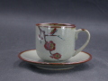 九谷焼　九谷　陶秀　皿付き花絵コーヒーカップ２