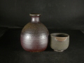 備前焼　登窯　備前焼中堅作家　石野　泰造　共箱付き黄・青ゴマ酒器セット１