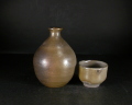 備前焼　登窯　備前焼窯元　松園　共箱付き金彩窯変酒器セット１