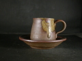 備前焼　登窯　備前焼中堅作家　竹内　靖之（山本）　最新作皿付黄ゴマコーヒーカップ７