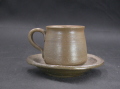 備前焼　備前焼中堅作家　竹内　靖之（山本）　最新作皿付金彩青備前コーヒーカップ８