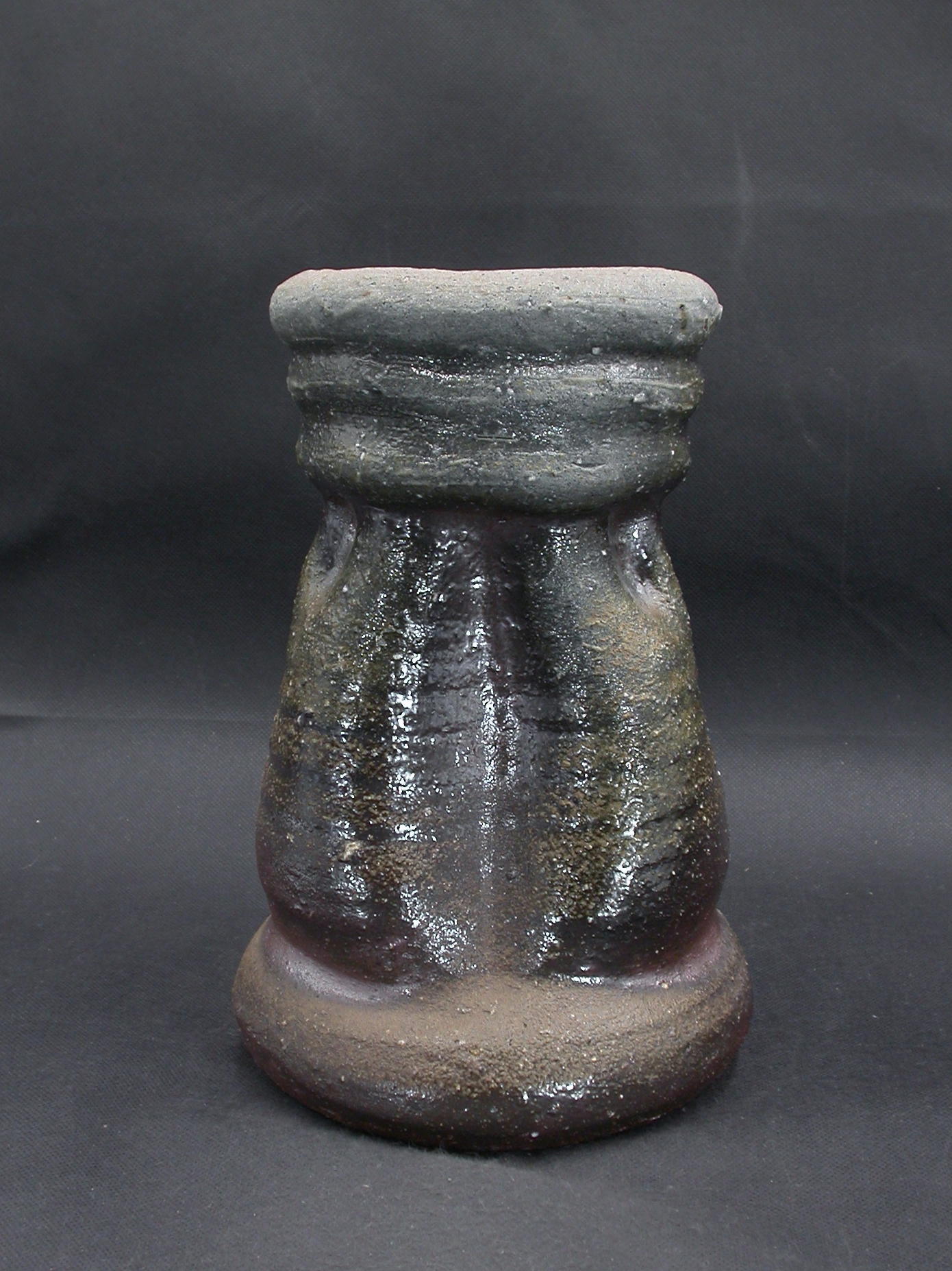 備前焼　登窯　備前焼中堅作家　榊原　啓司（伊勢崎）　共箱付き黄・青ゴマ花入２