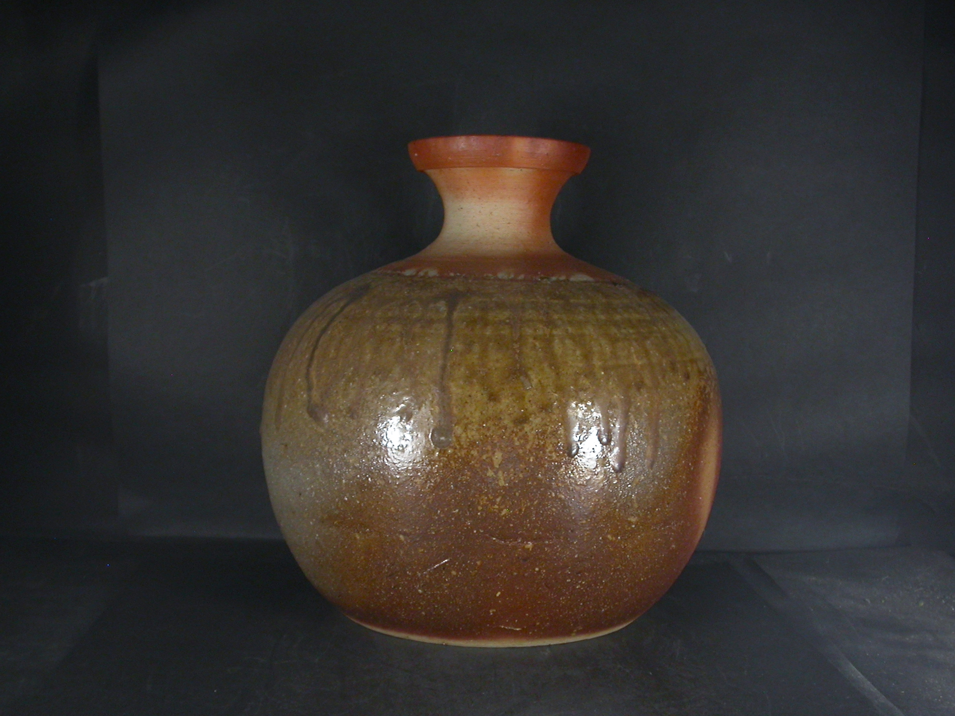 備前焼　穴窯　備前焼中堅作家　吉田　浩一　４升共箱付き黄ゴマ焼酎保存用特大蕪徳利・花入３