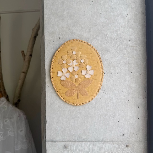 白樺　お花の壁掛け　楕円