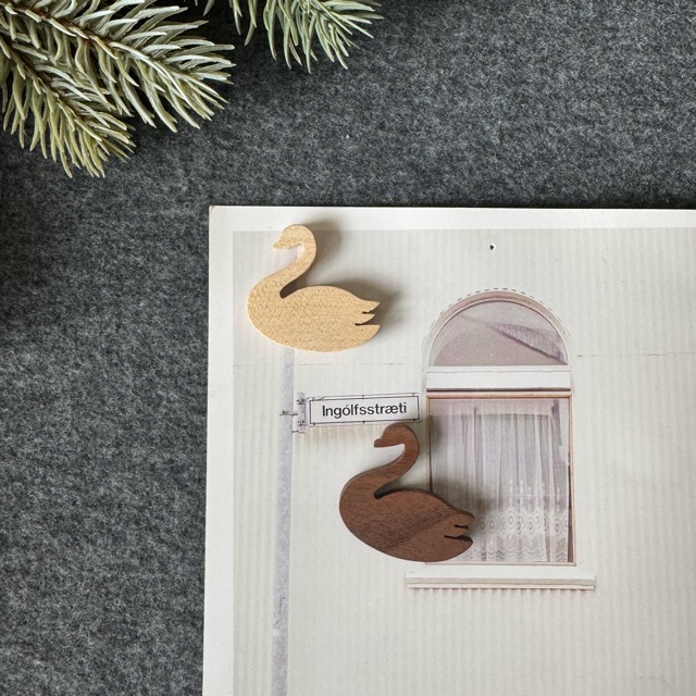 木製マグネット　白鳥（1個）カラー選択