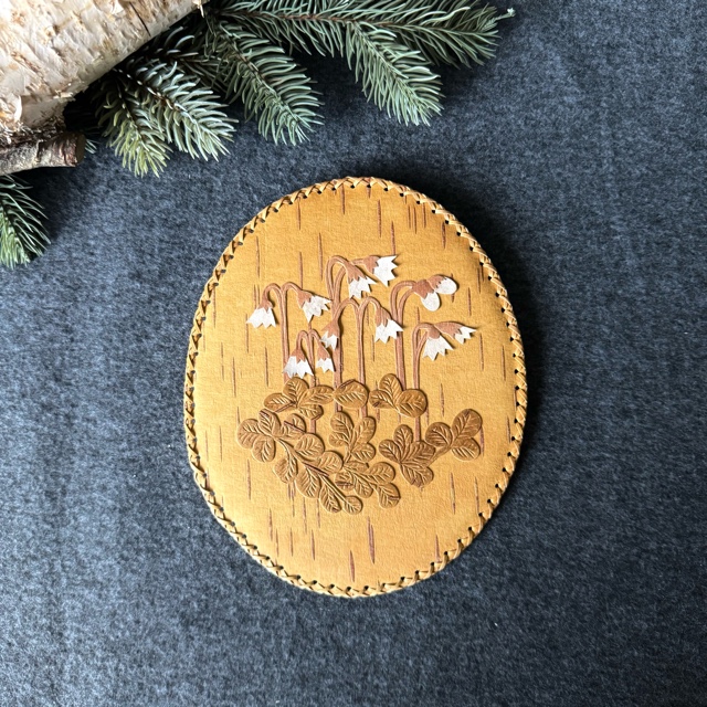 白樺　リンネソウ壁掛け　楕円