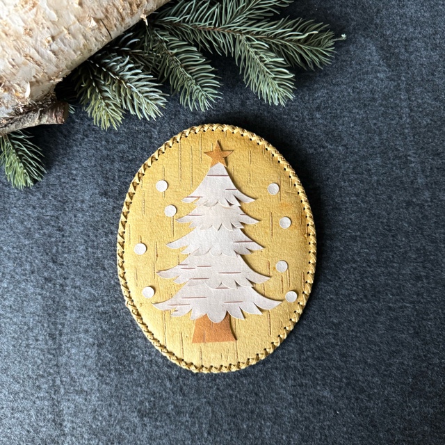 白樺　もみの木壁掛け　楕円