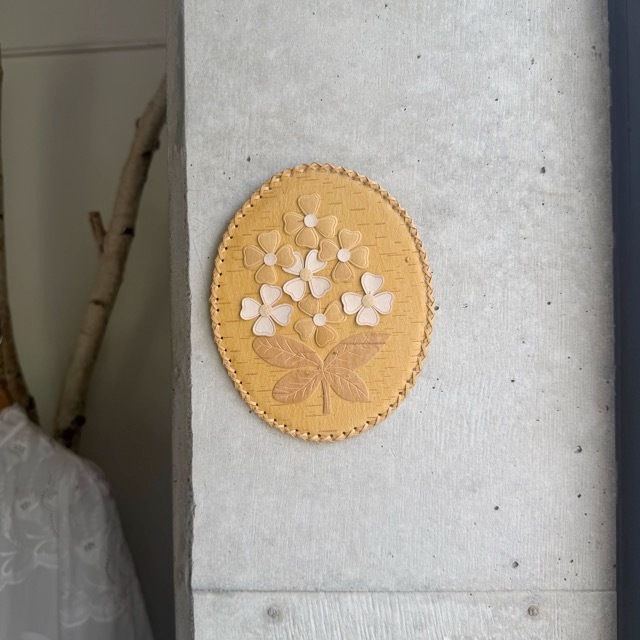 白樺　お花の壁掛け　楕円