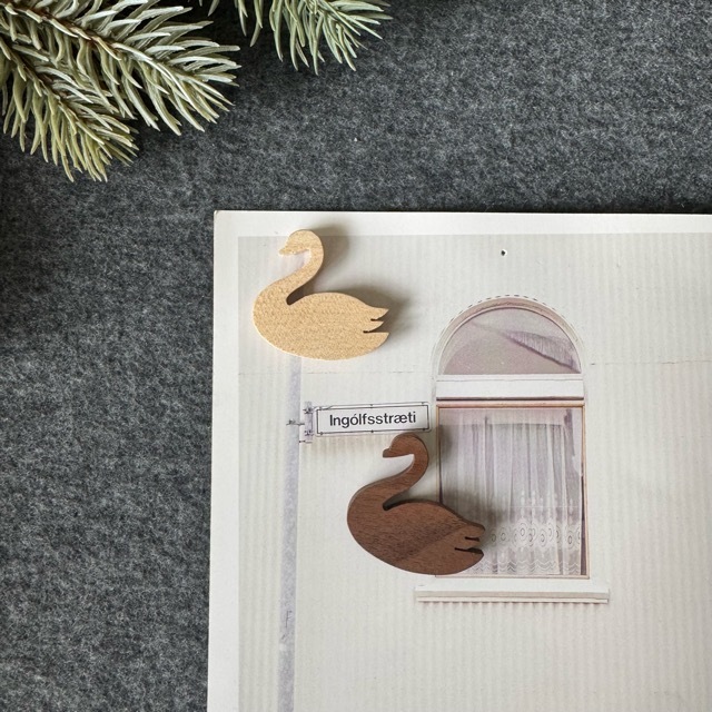 木製マグネット　白鳥（1個）カラー選択