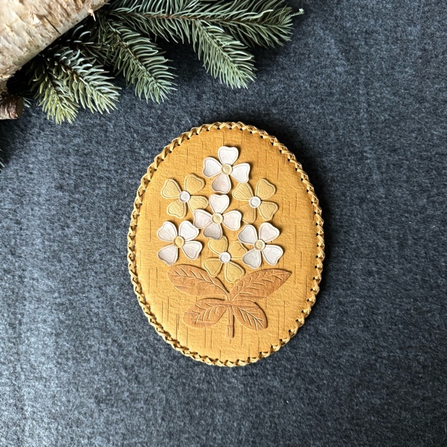 白樺　お花の壁掛け　楕円