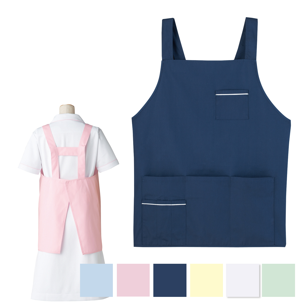 ショート丈 安心エプロン DE-0001 レディース メンズ 男 女 大きいサイズ 介護 保育 ポケット 調整 エプロン ナースグッズ ナースウェア stp
