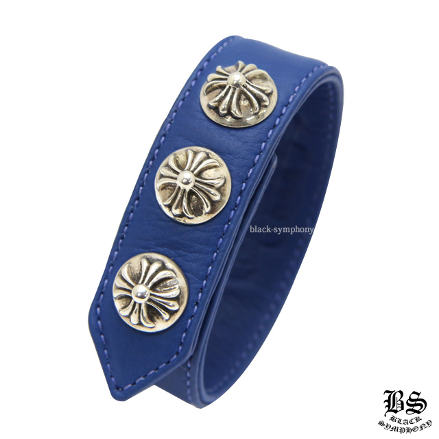 クロムハーツ 3ボタン2スナップ ブレスレット クロスボタン ネイビー