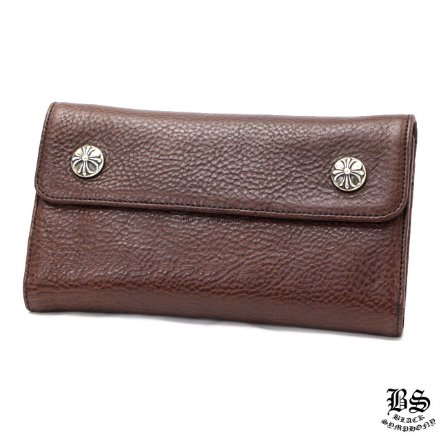 クロムハーツ ウェーブウォレット クロスボタン ブラウン