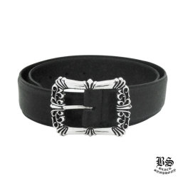 クロムハーツプレーンブラックレザー1.5ベルトホースシューリベット  