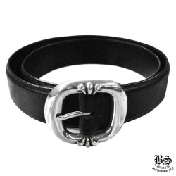 クロムハーツプレーンブラックレザー1.5ベルトホースシューリベット  