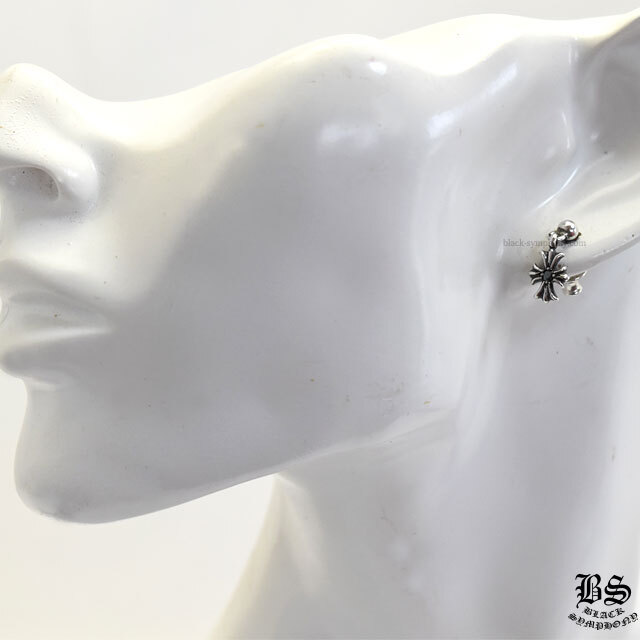 クロムハーツタイニーECHプラスドロップイヤリングwithブラック  