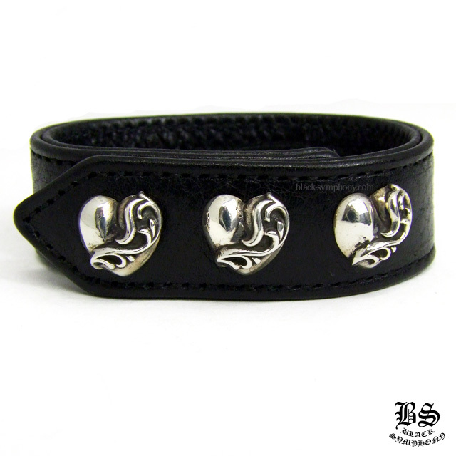 クロムハーツ 3ボタン 2スナップ ブレスレット ハートボタン ブラック