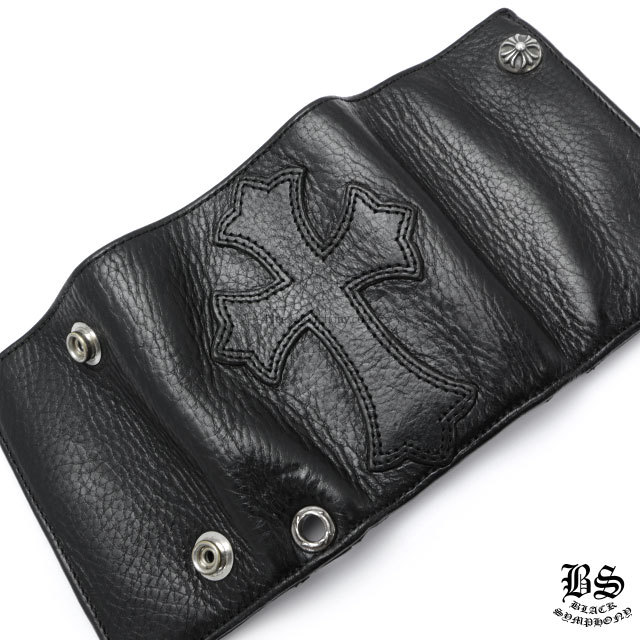 クロムハーツ3フォールドウォレットセメタリークロスパッチブラック  