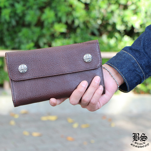 クロムハーツ 財布 ウェーブウォレットクロスボタンブラウン|クロム  