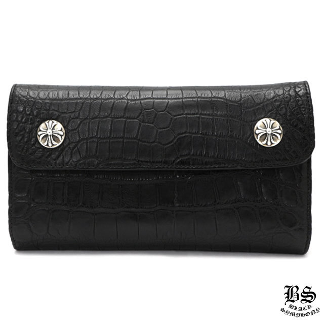 クロムハーツウェーブウォレットクロスボタンブラックアリゲーター  