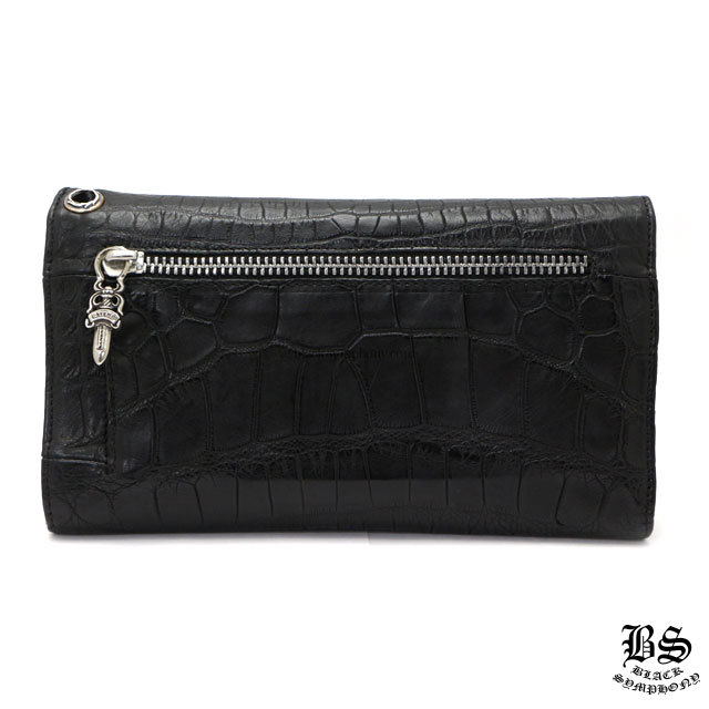 クロムハーツウェーブウォレットクロスボタンブラックアリゲーター  